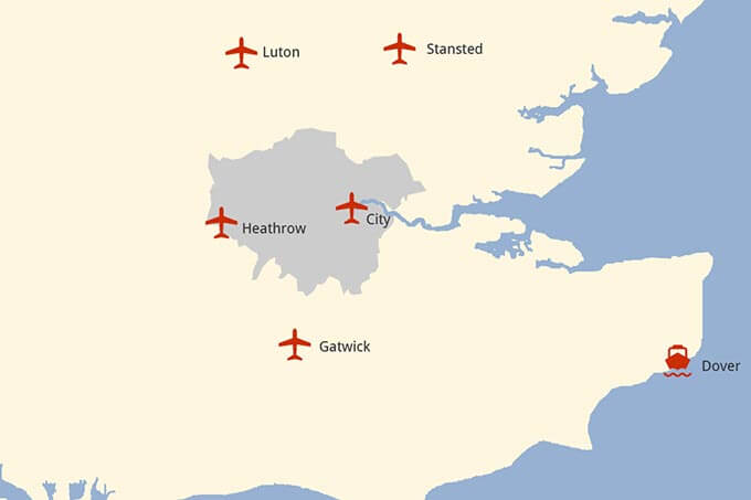Karte der Londoner Flughäfen